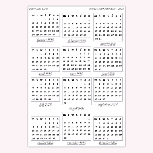 Monday Start Calendars - 2026