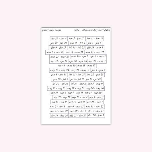 2026 Dates - Italic