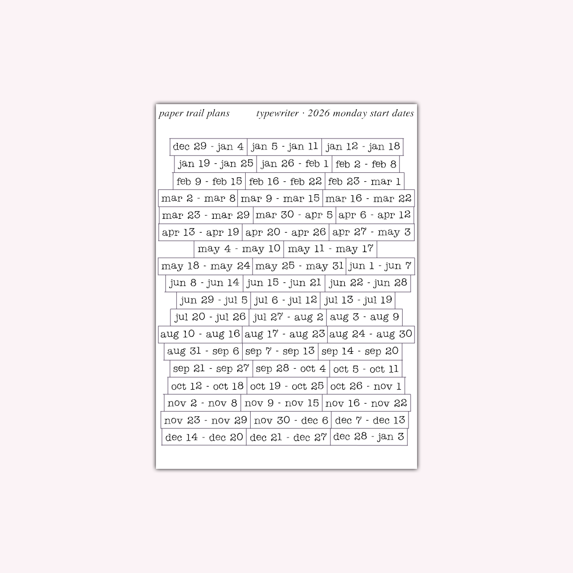 2026 Dates - Typewriter
