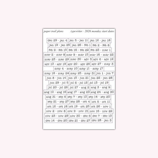 2026 Dates - Typewriter