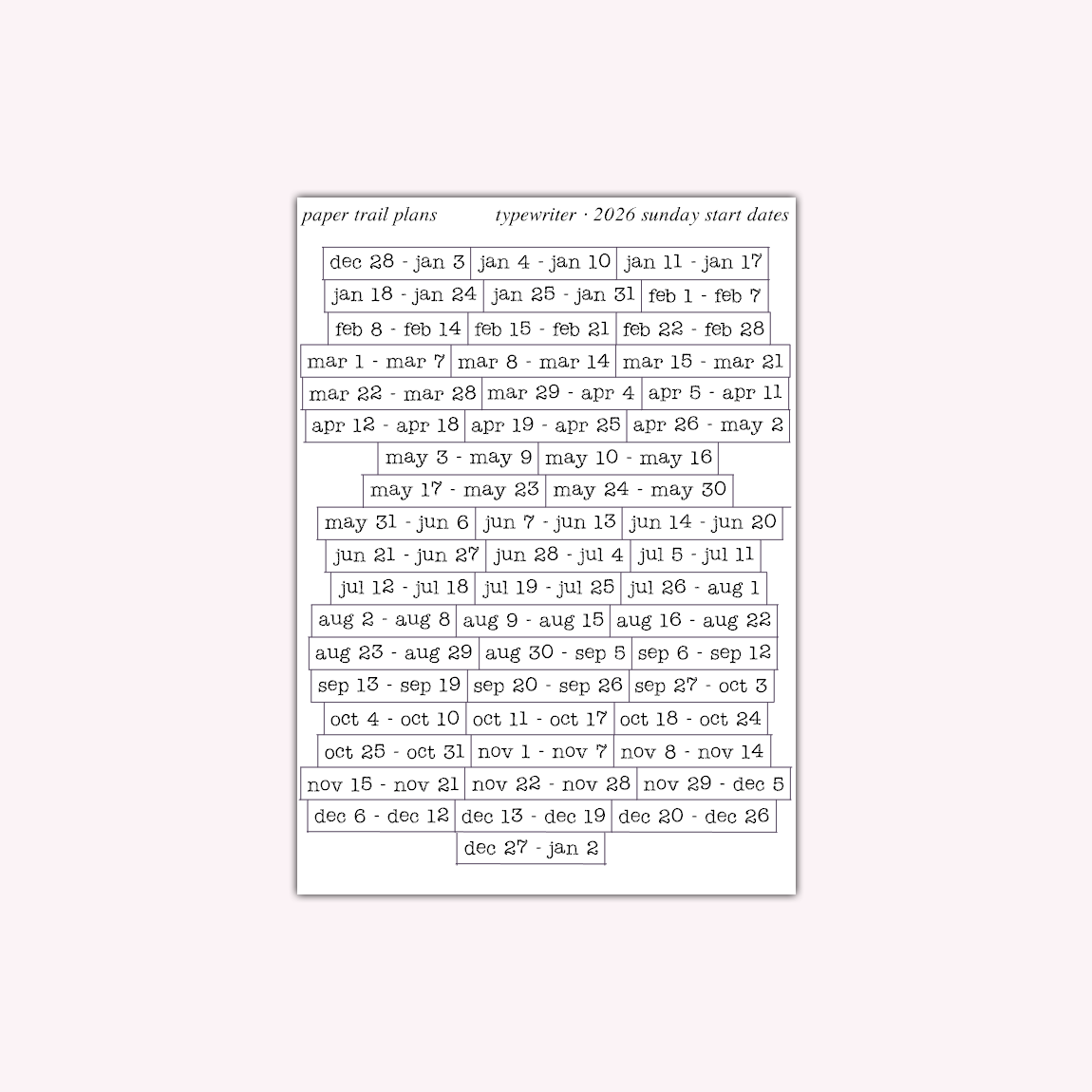 2026 Dates - Typewriter