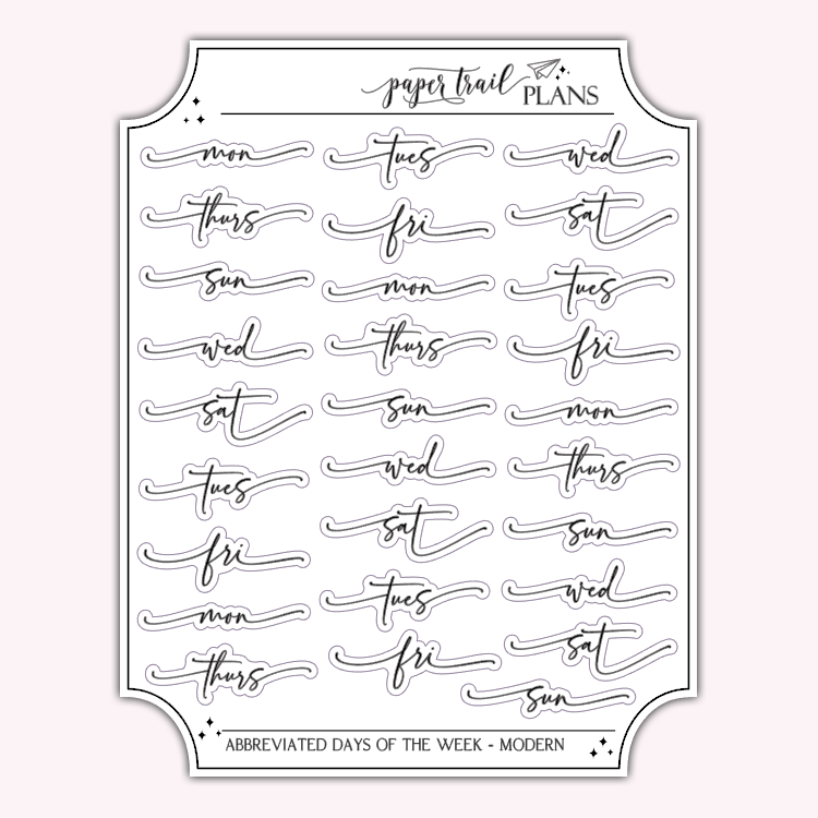 Abbreviated Days of the Week - Modern