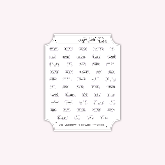 Abbreviated Days of the Week - Typewriter