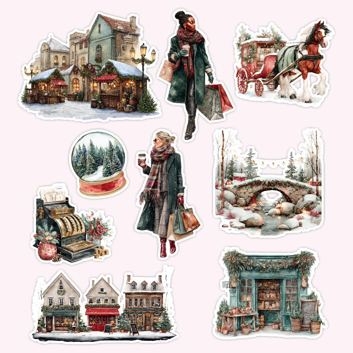 Christmas Village Die Cut Sticker Set