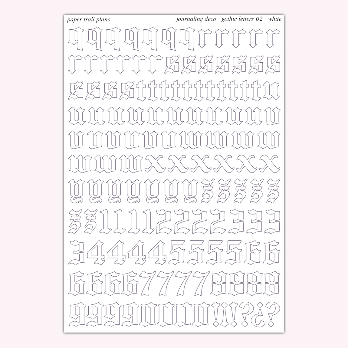 Journaling Deco - Gothic Letters (White)