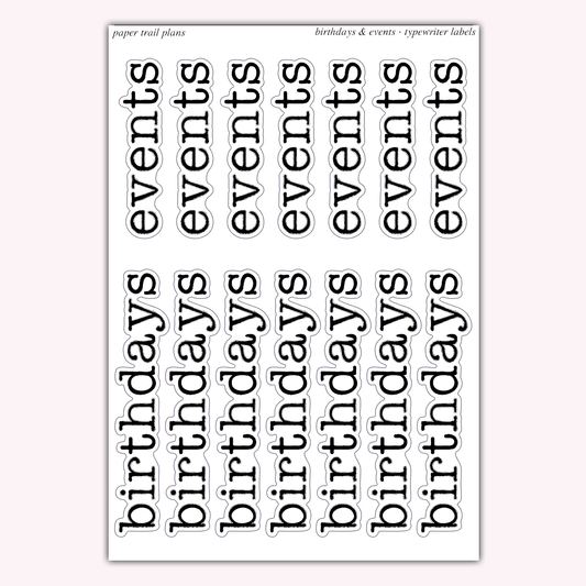 Typewriter Labels - Birthdays & Events