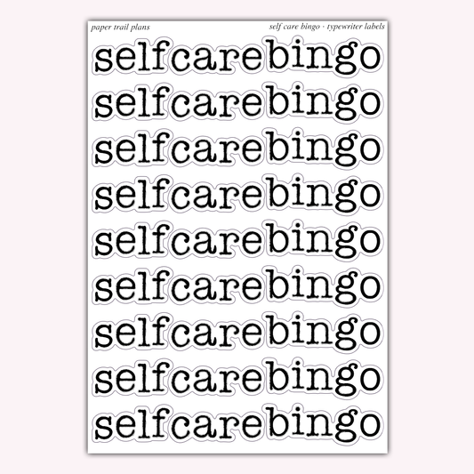 Typewriter Labels - Self Care Bingo
