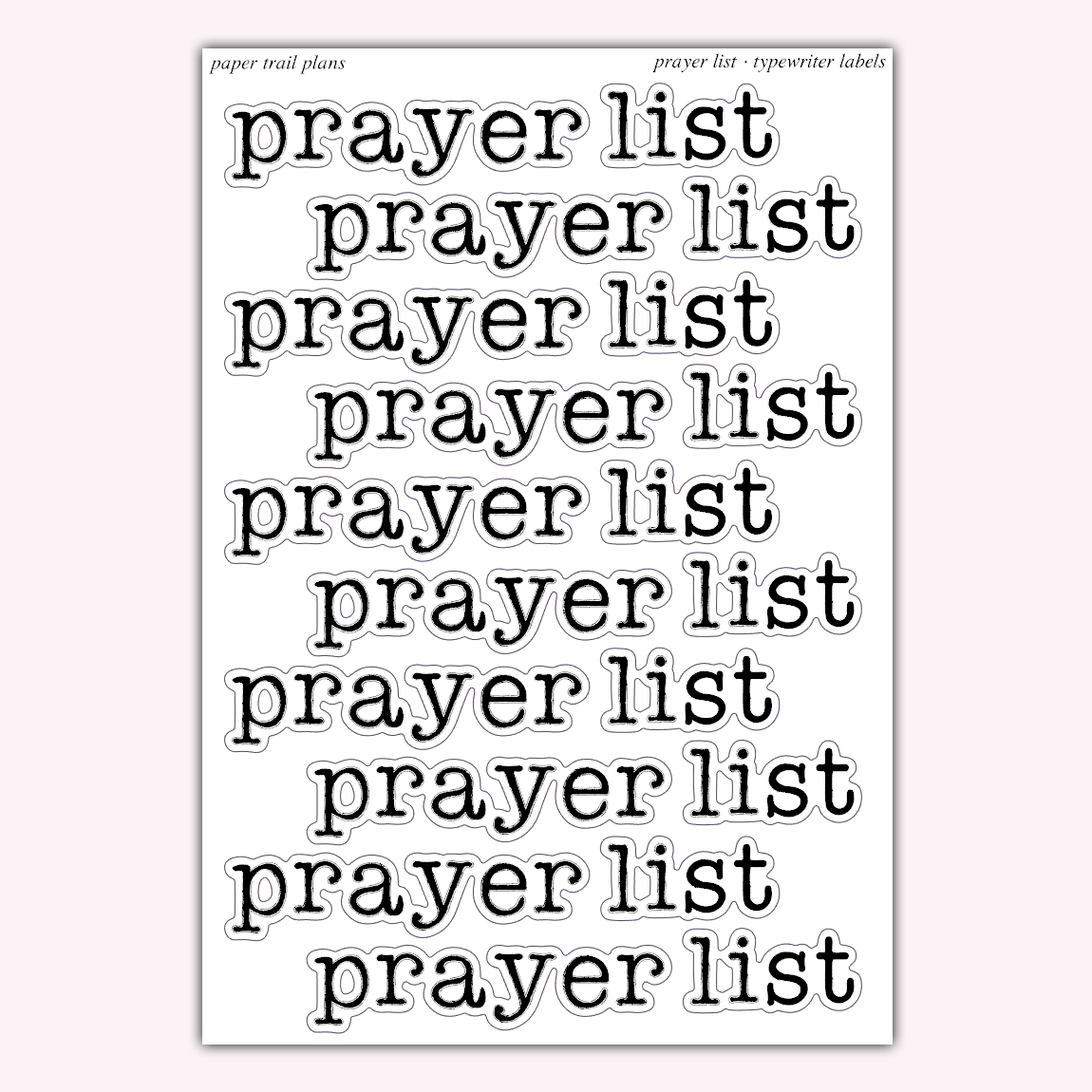 Typewriter Labels - Prayer List