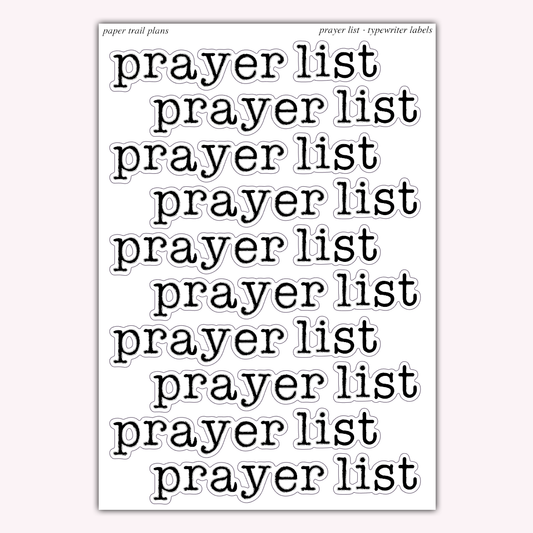 Typewriter Labels - Prayer List