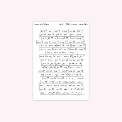2026 Dates - Italic