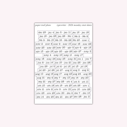 2026 Dates - Typewriter