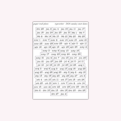 2026 Dates - Typewriter