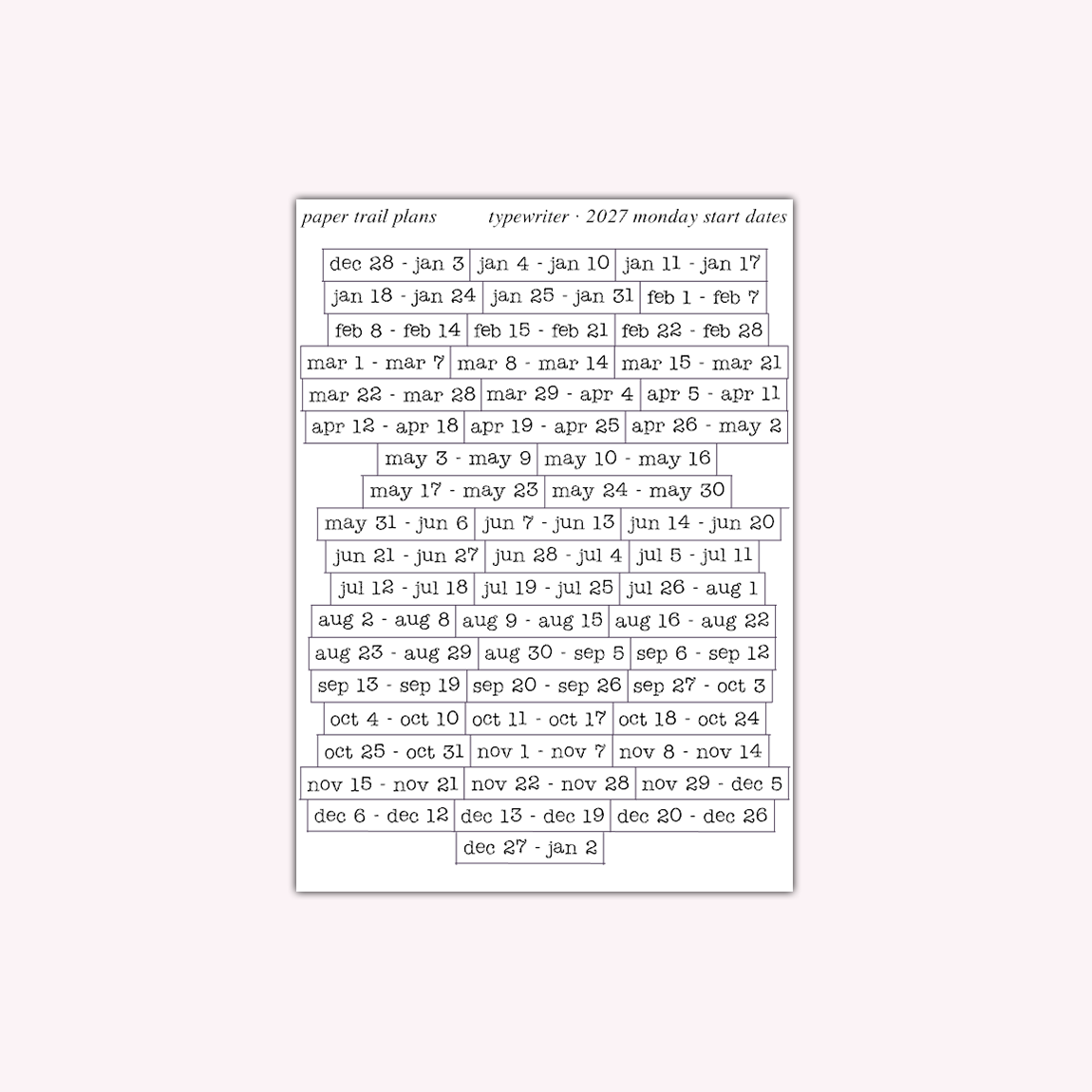 2027 Dates - Typewriter