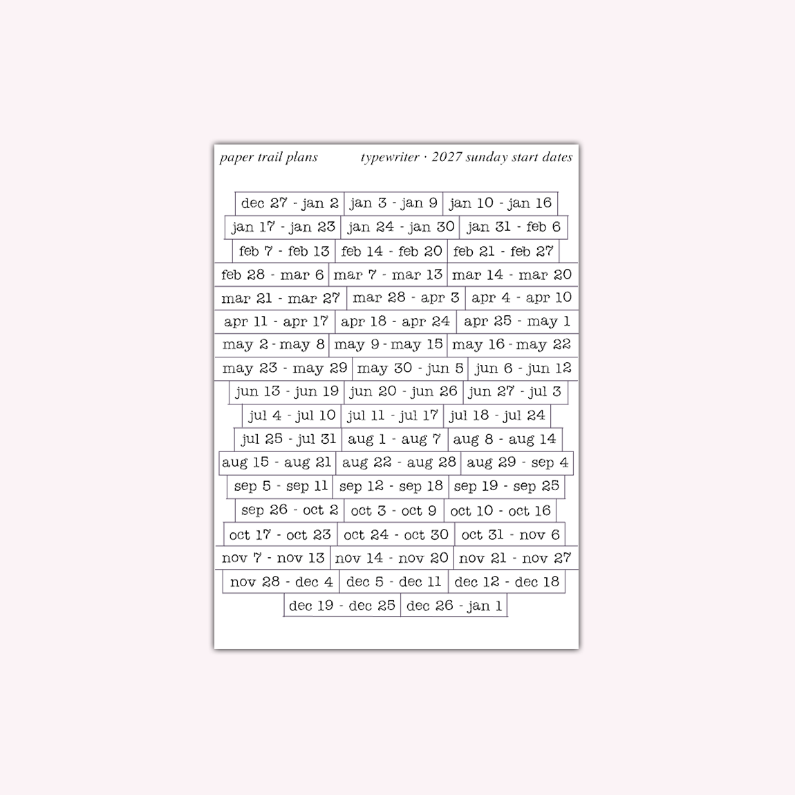 2027 Dates - Typewriter