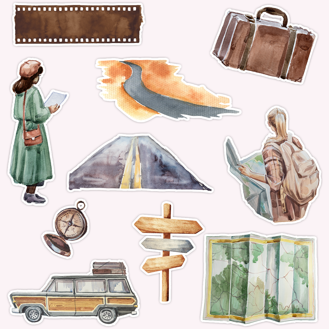 On The Road Die Cut Sticker Set