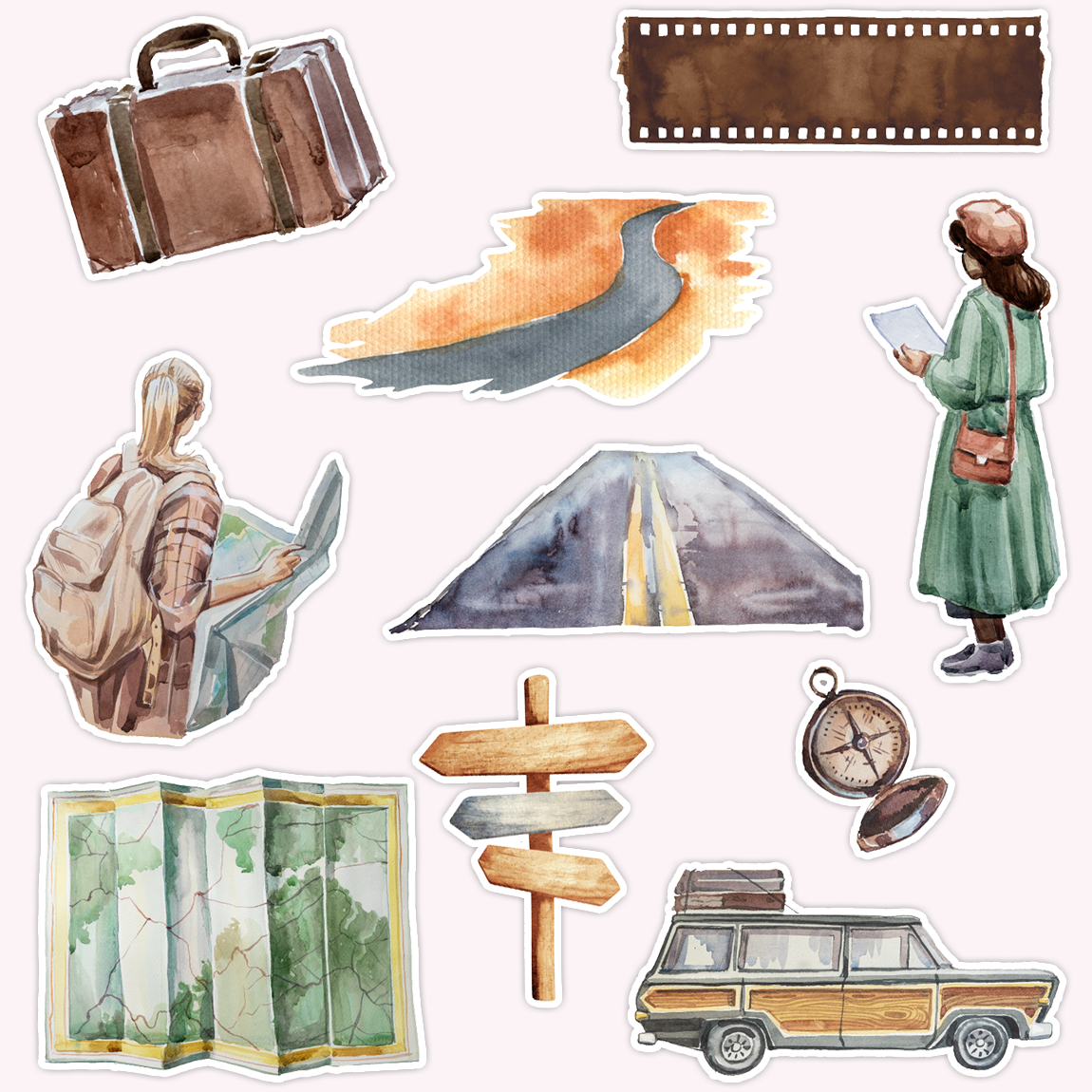 On The Road Die Cut Sticker Set