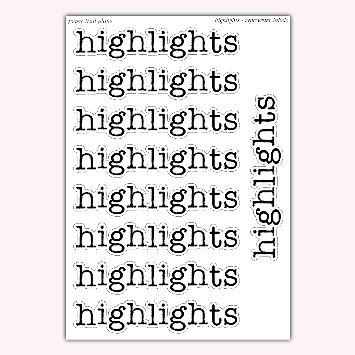 Highlight Simple Label Typewriter Labels - Highlights – Paper Trail Plans